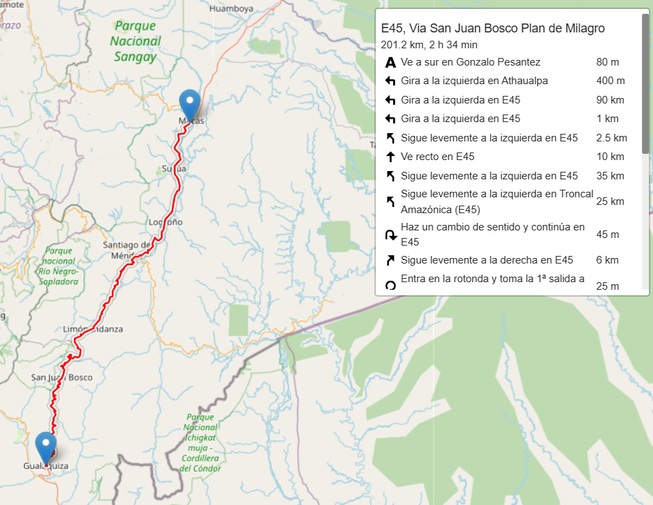Mapas interactivos de rutas en Ecuador
